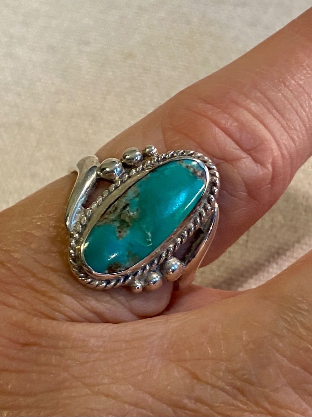 Vintage Native American Sterling Turquoise Ring Size 6.5 Bell Trading